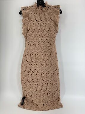 ⚙️ 3For$30 ⚙️ Zara Taupe Lace Midi Dress with Ruffled Sleeves